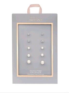 5 Pair Women's Cubic Zirconia and Simulated Pearl Earring Set